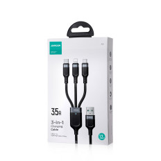 3In1 kabelis USB-a kabelis - iPhone zibens USB-C microusb vairāku lietošana 1.2m Black