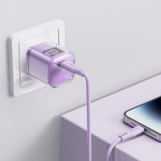 Netwerkverlader met Display PD 30 W Gan3 USB-C Purple