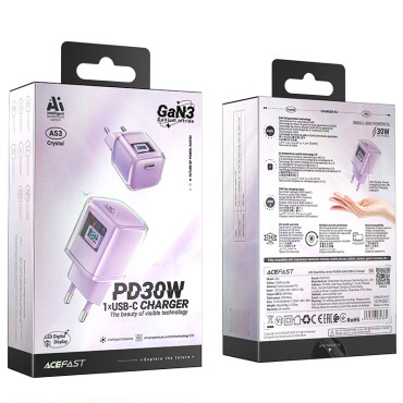 Tinklo krautuvas su ekranu PD 30W GAN3 USB-C violetinė