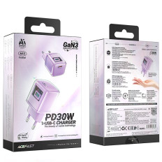 Tinklo krautuvas su ekranu PD 30W GAN3 USB-C violetinė