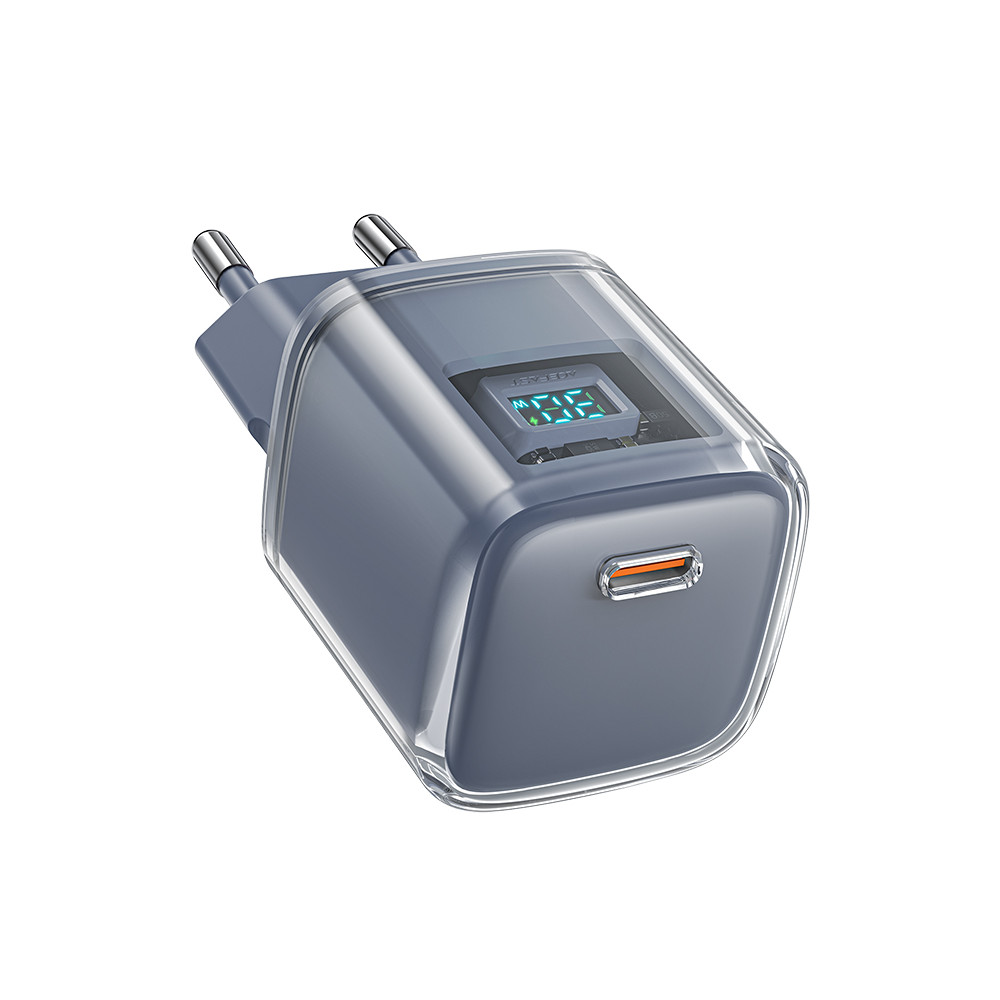 Φορτιστής δικτύου με οθόνη PD 30W GAN3 USB-C γκρι