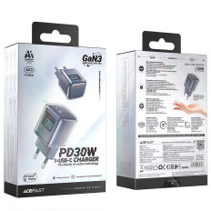 Tinklo įkroviklis su ekranu PD 30W GAN3 USB-C GRAY