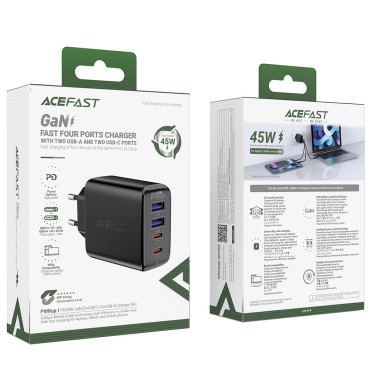 PD 45W φορτιστή δικτύου GAN με 4 USB-C + 2x USB-A Μαύρο Λιμάνι