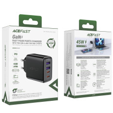 Chargeur réseau PD 45W GAN avec 4 ports noirs USB-A USB-C + 2x