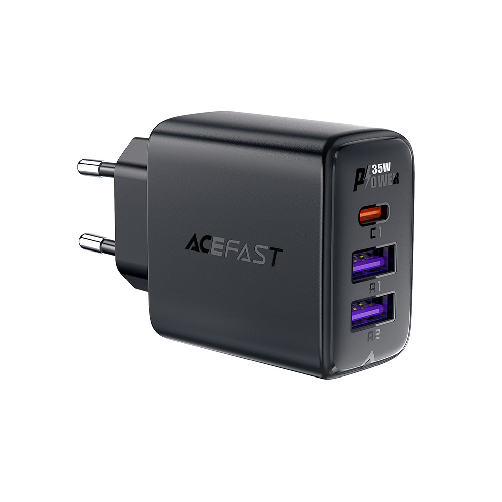 PD 35W GAN-nätverksladdare med 3 2x USB-A + USB-C-portar Svart