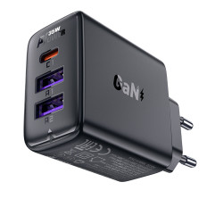 PD 35W φορτιστή δικτύου GAN με 3 2x USB-A + USB-C θύρες μαύρο
