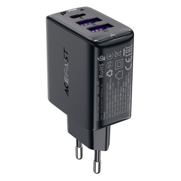 PD 35W GAN Omrežni polnilnik s 3 2x USB-A + USB-C vrat črne
