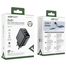 Chargeur réseau PD 35W GAN avec 3 ports USB-A + USB-A + USB-C noir
