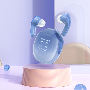 Bezvadu austiņas T9 Bluetooth 5.3 auss USB-C zils