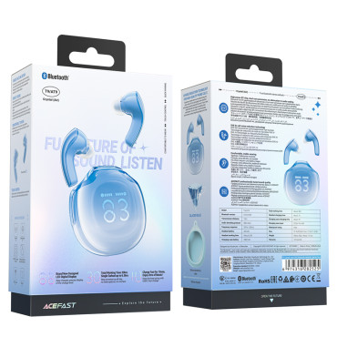 Trådløse hodetelefoner T9 Bluetooth 5.3 EAR USB-C Blue