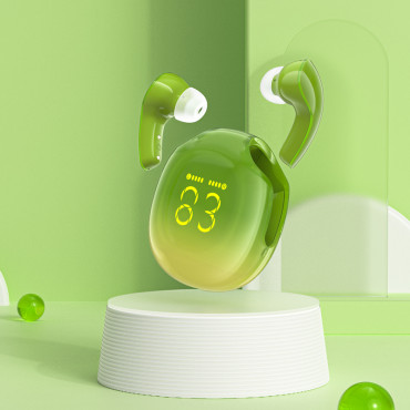 Brezžične slušalke T9 Bluetooth 5.3 Ura USB-C Green