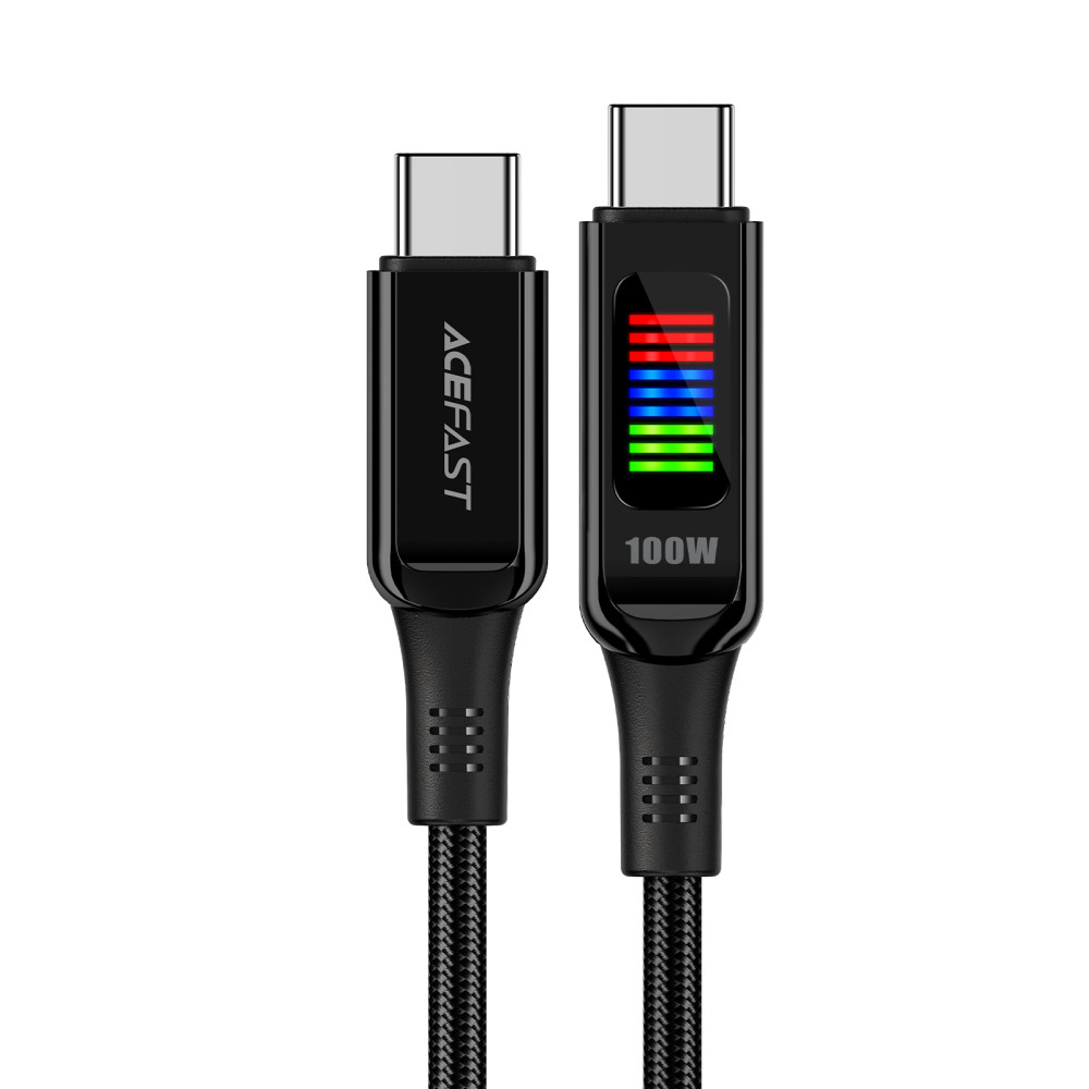Kabeļu USB-C Cable - USB-C 100W ar displeju 1.2m Black