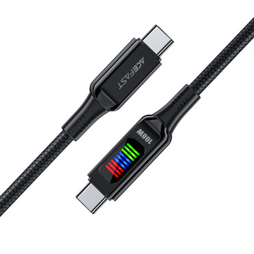 Kabeļu USB-C Cable - USB-C 100W ar displeju 1.2m Black