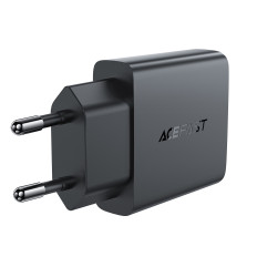 Ένας μικρός επίπεδης φορτωτής GAN PD 30W USB-A USB-C μαύρο