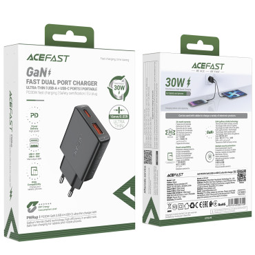 Malý plochý nakladač GAN PD 30W USB-A USB-C ČIERNY