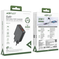 Malý plochý nakladač GAN PD 30W USB-A USB-C ČIERNY