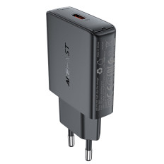 Um pequeno carregador liso gan pd 20w usb-c preto