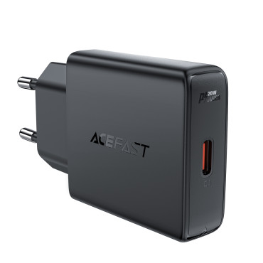 Um pequeno carregador liso gan pd 20w usb-c preto