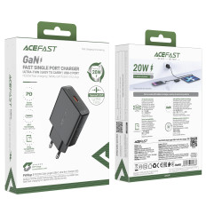 Um pequeno carregador liso gan pd 20w usb-c preto