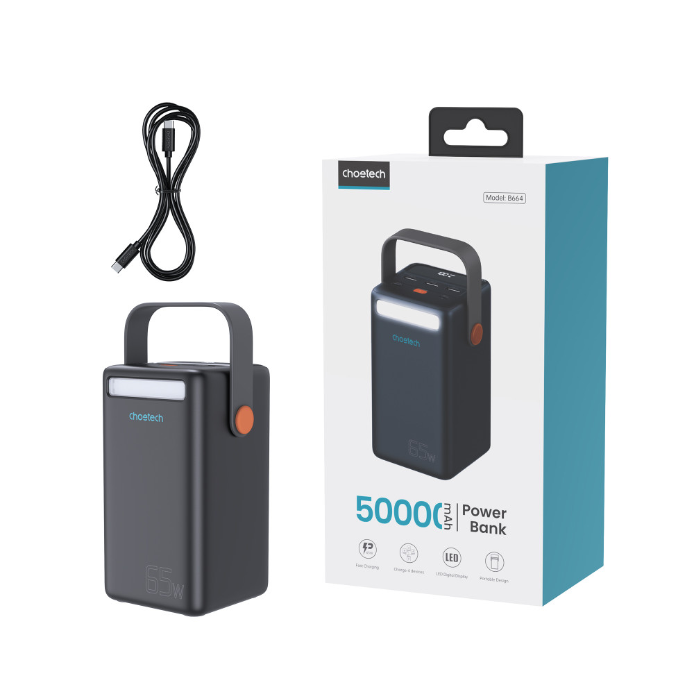 Mini PowerBank Power Station 50000mah USB-A USB-C MICROSB 65W Melns Mini PowerBank Power Station 50000mah USB-A USB-C MICROSB 65W Melns