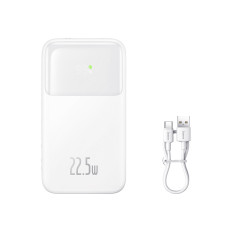 PowerBank ar displeju 10000mAh 22.5W Comet sērija + USB-a kabelis - USB-C 0.3m Balta