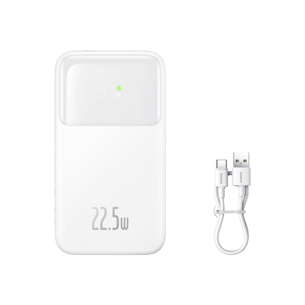 PowerBank med display 10000mAh 22.5w Comet Series + USB-A-kabel - USB-C 0.3m Hvit