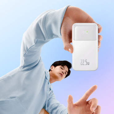 PowerBank ar displeju 10000mAh 22.5W Comet sērija + USB-a kabelis - USB-C 0.3m Balta