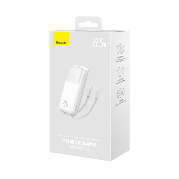 PowerBank ar displeju 10000mAh 22.5W Comet sērija + USB-a kabelis - USB-C 0.3m Balta