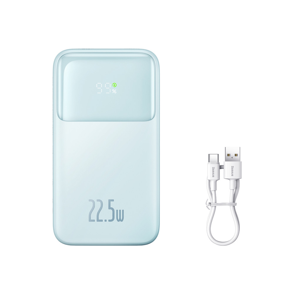 PowerBank ar displeju 10000mAh 22.5W Comet sērija + USB-a kabelis - USB-C 0.3m Blue