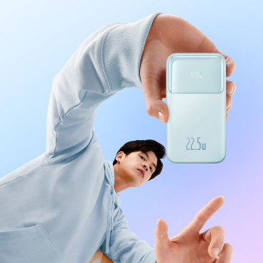 Powerbank med Display 10000mAh 22.5W Comet Series + USB-A CABLE - USB-C 0.3m Blå