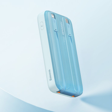PowerBank ar displeju 10000mAh 22.5W Comet sērija + USB-a kabelis - USB-C 0.3m Blue