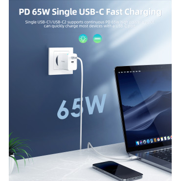 GAN 2X USB-C PD 65W Nätlad