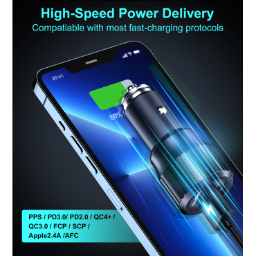 USB-C USB-A CAR BARGER PD 63W BLACK