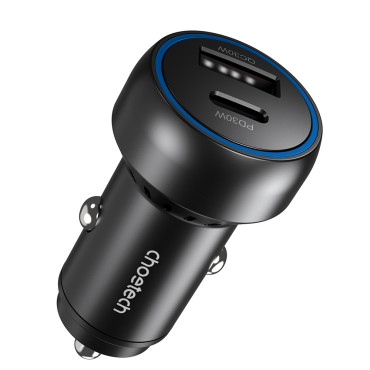 USB-C USB-A PD 60W billaddare med svart LED-bakgrundsbelysning