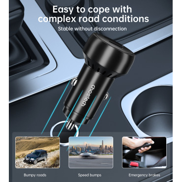 USB-C USB-A PD 60W Carregador de carro com luminoso preto LED