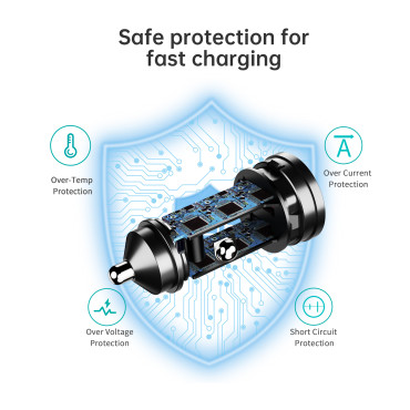 USB-C USB-A PD 60W billaddare med svart LED-bakgrundsbelysning