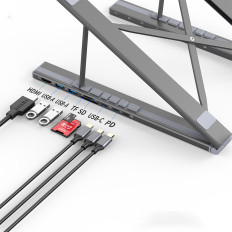 7W1 laptop stojan Hub PD USB-C SD TF USB-A HDMI 100W šedý adaptér