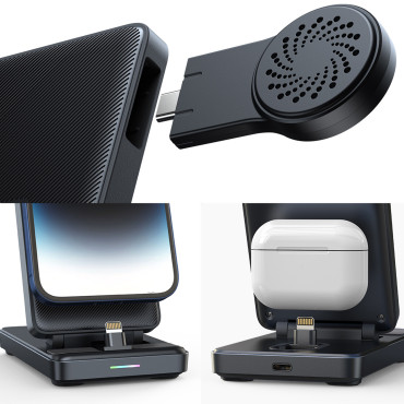 4In1 Stanica za utovar za iPhone Airpods Apple Gledajte USB - sklopivi crni