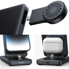 4in1 estação de carregamento para iphone airpods Apple Assista USB - um preto dobrável