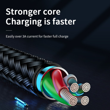 Câble USB-A câble - Indicateur de charge de microusb 3A 2M Noir