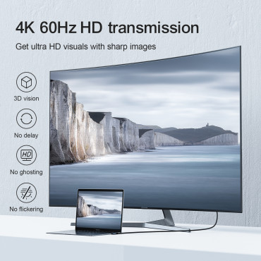 Kabelvinkelkabel USB-C - HDMI 4K 60Hz 2M grå