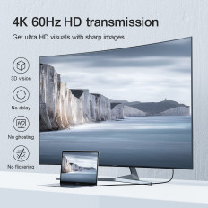 Kabelvinkelkabel USB-C - HDMI 4K 60Hz 2M grå