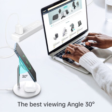 2in1 ασύρματο φορτιστή και Magsafe Qi + καλώδιο Biała USB-C