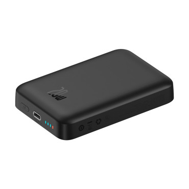 Mini powerbank 10000mAh com carga de indução magsafe 15w pd qc 20w preto