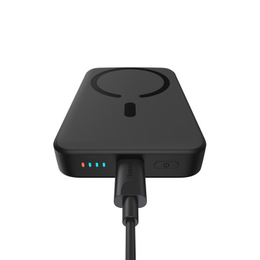Mini powerbank 10000mAh com carga de indução magsafe 15w pd qc 20w preto
