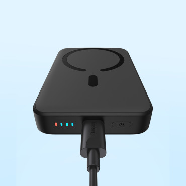 Mini powerbank 10000mAh com carga de indução magsafe 15w pd qc 20w preto