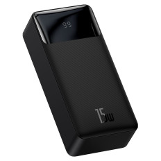 PowerBank 30000MAH 15W Divpusēji + USB 4W1 Microusb / Lightning / 2x USB-C kabelis 1.2m Black