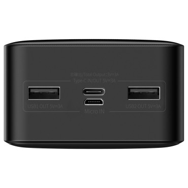 PowerBank 30000MAH 15W Divpusēji + USB 4W1 Microusb / Lightning / 2x USB-C kabelis 1.2m Black