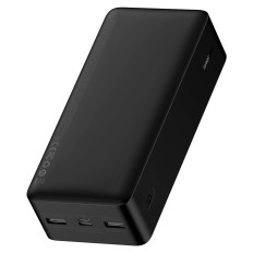 PowerBank 30000MAH 15W Divpusēji + USB 4W1 Microusb / Lightning / 2x USB-C kabelis 1.2m Black