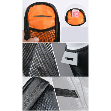 Bolsa de bicicleta impermeável em uma ferramenta de sela com um bolso de garrafa preta